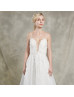 Plunging V Neck Ivory Lace Sparkle Tulle Open Back Wedding Dress